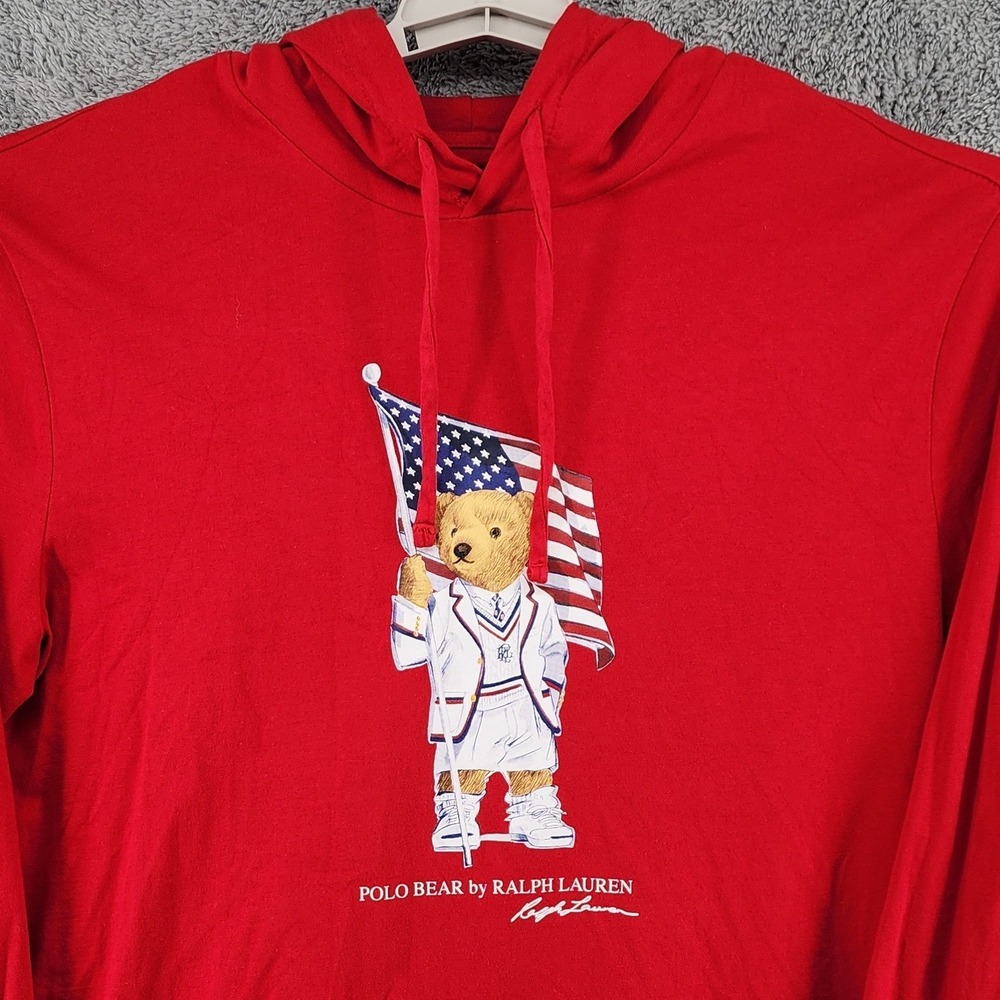 Polo Ralph Lauren Shirt Mens L Lightweight Polo Bear Pullover Hoodie Patriotic